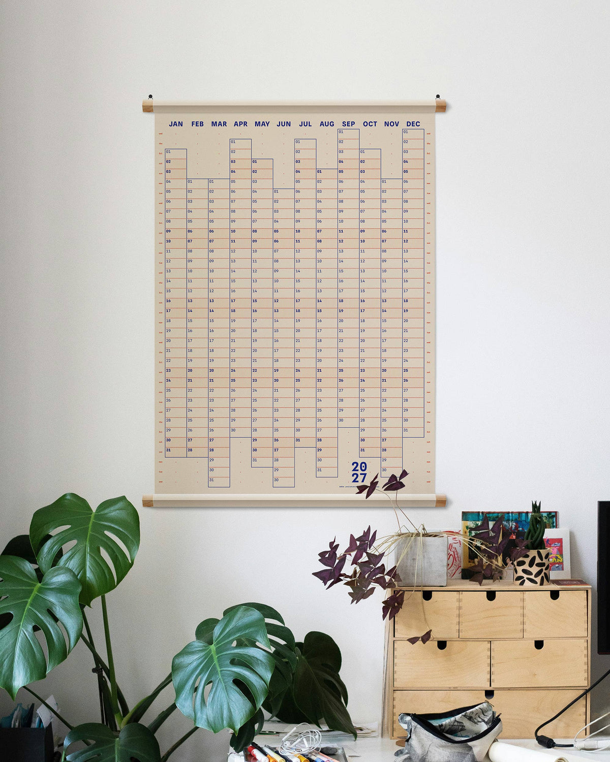 Mat Cuk Dotline 2027 Large Yearly Wall Planner – Nude