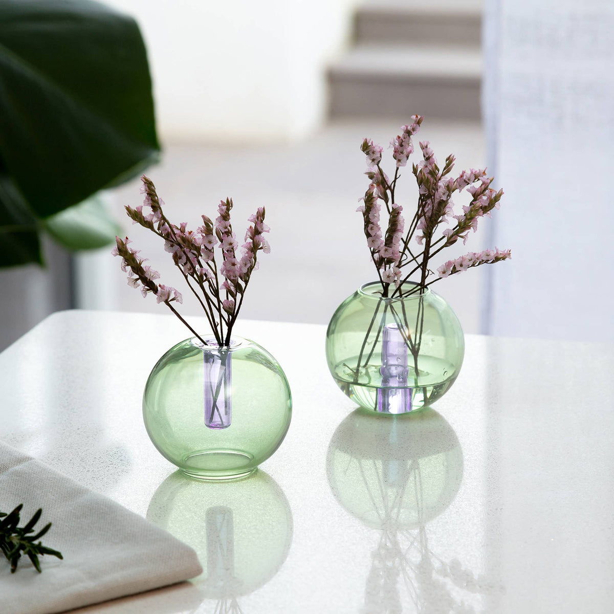 Mini Bubble Glass Vase: Mint and Violet