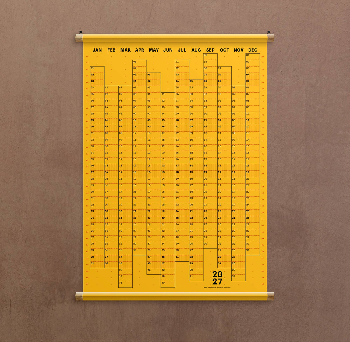 Dotline 2027 Large Yearly Wall Planner – Gold