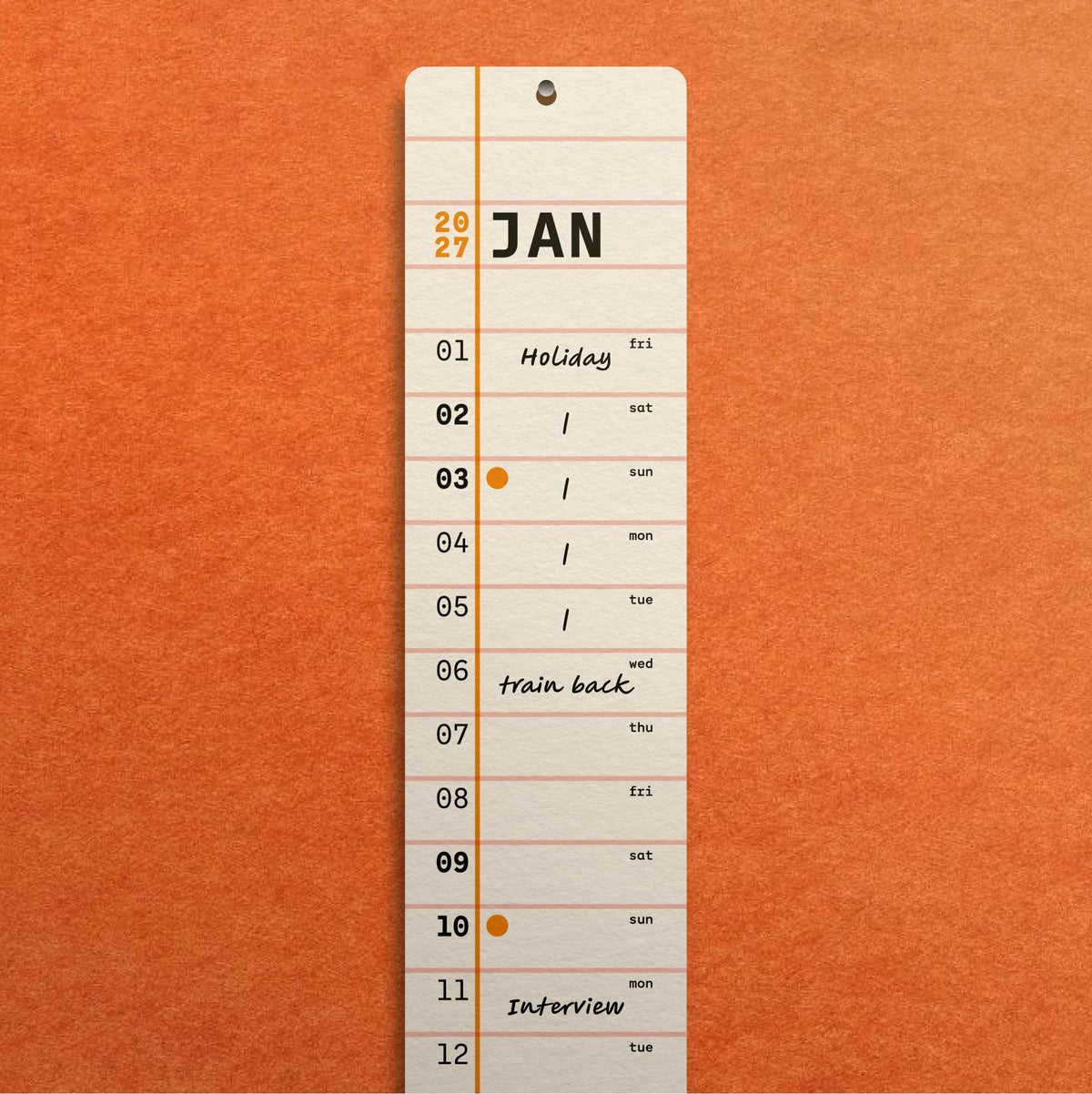 Mat Cuk 2027 Slim Squared Wall Calendar, Orange