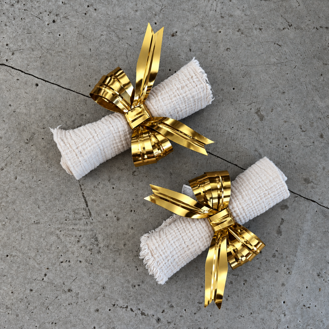 Set of 2 Bow Napkin Rings, Brass