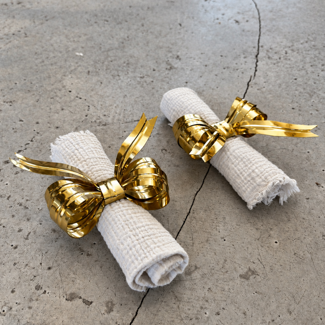 Set of 2 Bow Napkin Rings, Brass