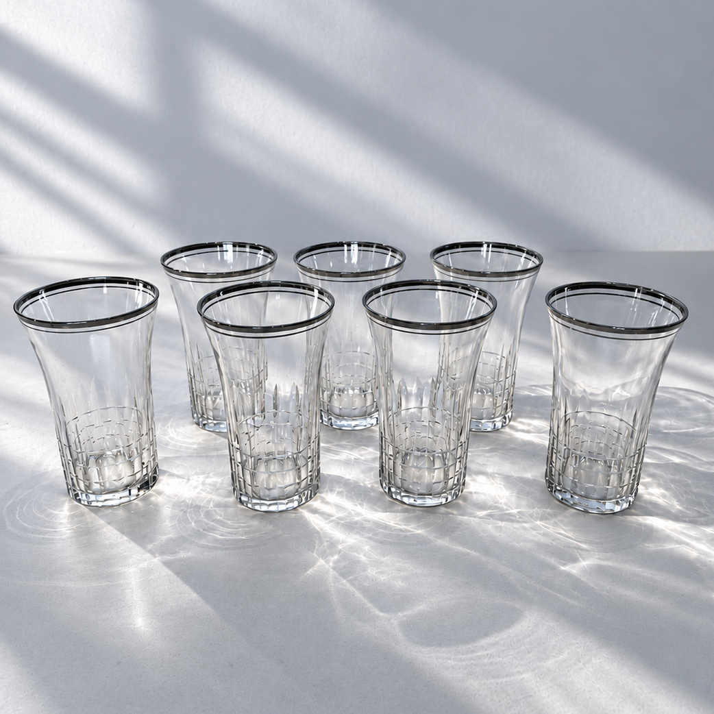 Set of Seven French Crystal Cut Highballs