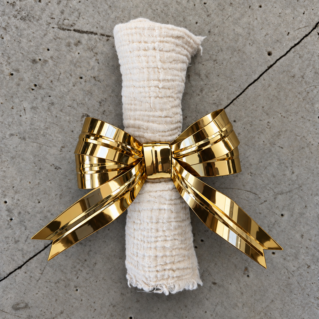 Set of 2 Bow Napkin Rings, Brass