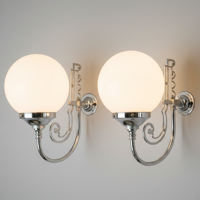 Art Deco Nickel Wall Lights (pair)
