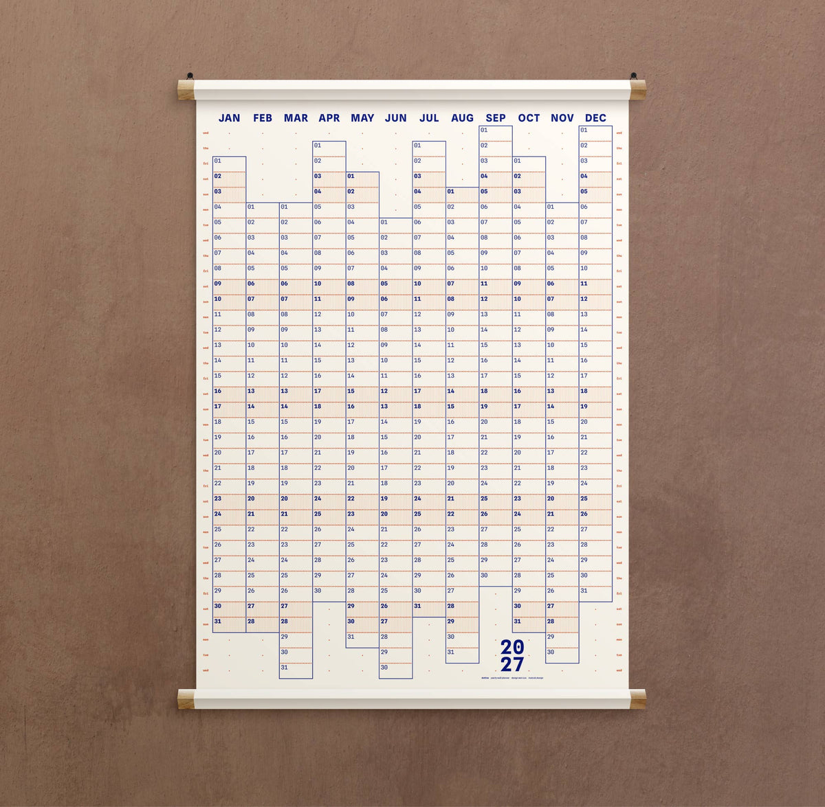 Mat Cuk Dotline 2027 Large Yearly Wall Planner – Nude