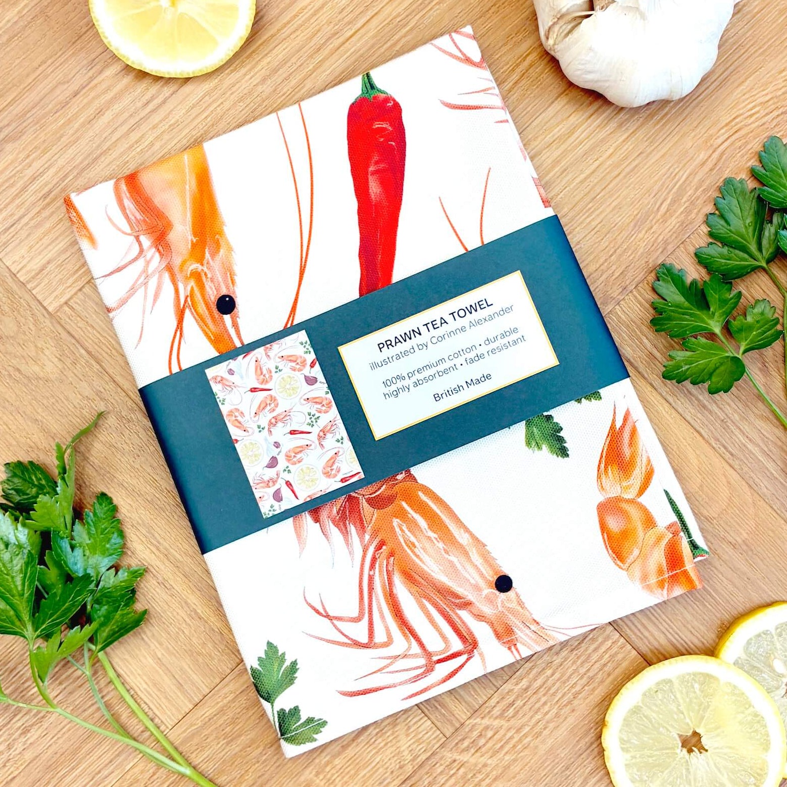 Prawn Tea Towel 100% Cotton