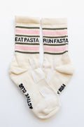 Eat Pasta Run Fasta: Slogan Sports Socks- Cream, Green and Pink: Medium (M) / Cream