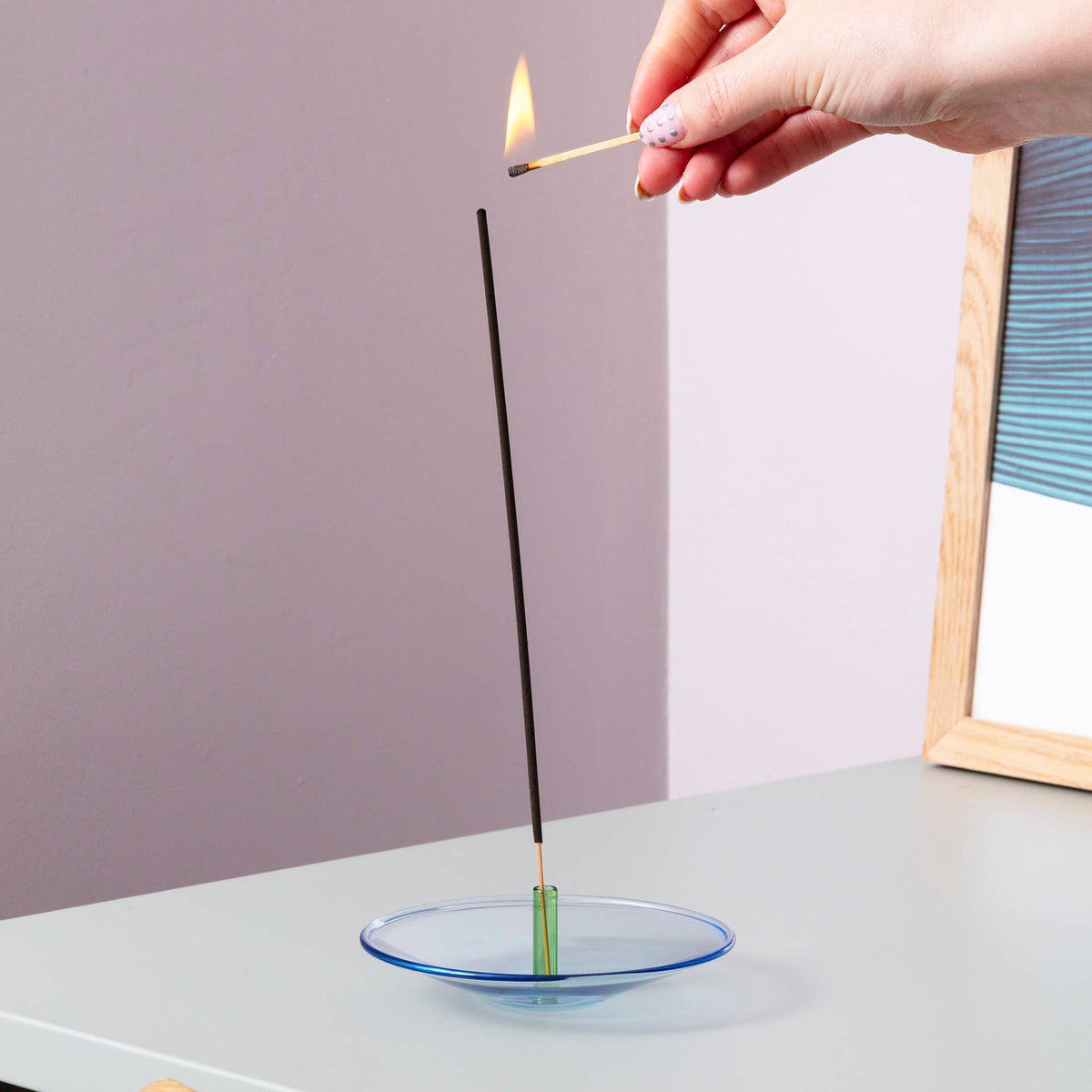 Float Glass Incense Holder: Mint/Violet