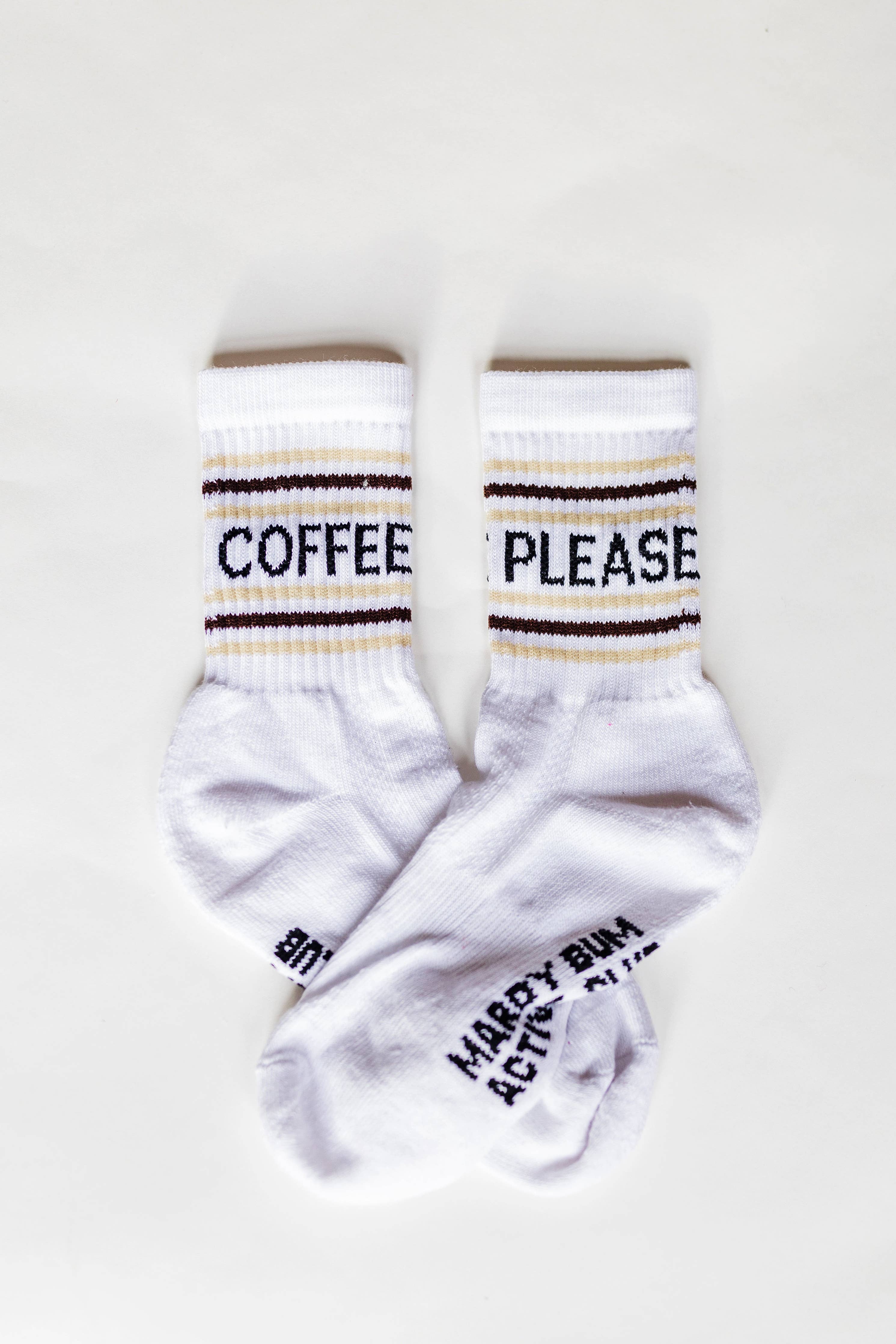 Coffee Please Slogan Sports Socks: Small / White