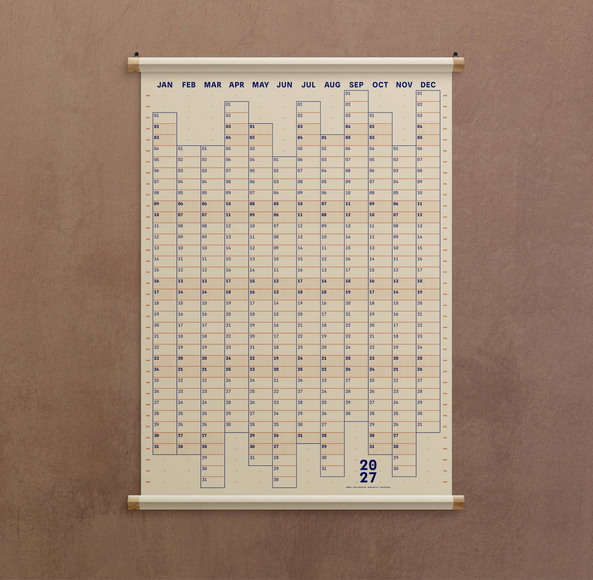Mat Cuk Dotline 2027 Large Yearly Wall Planner – Nude