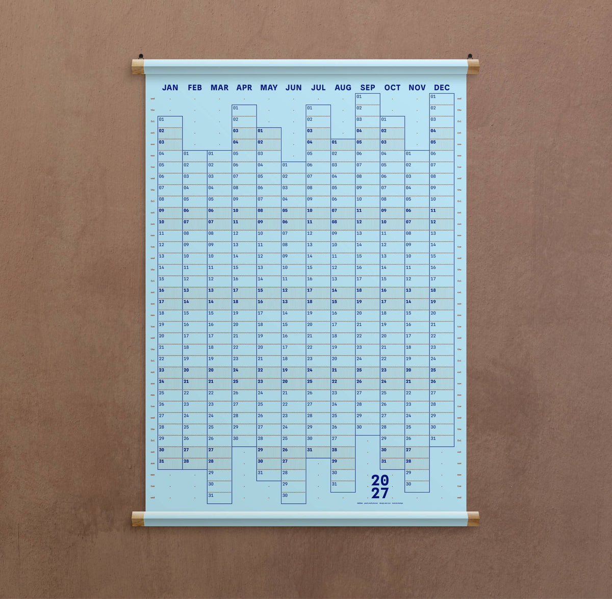 Mat Cuk Dotline 2027 Large Yearly Wall Planner – Nude