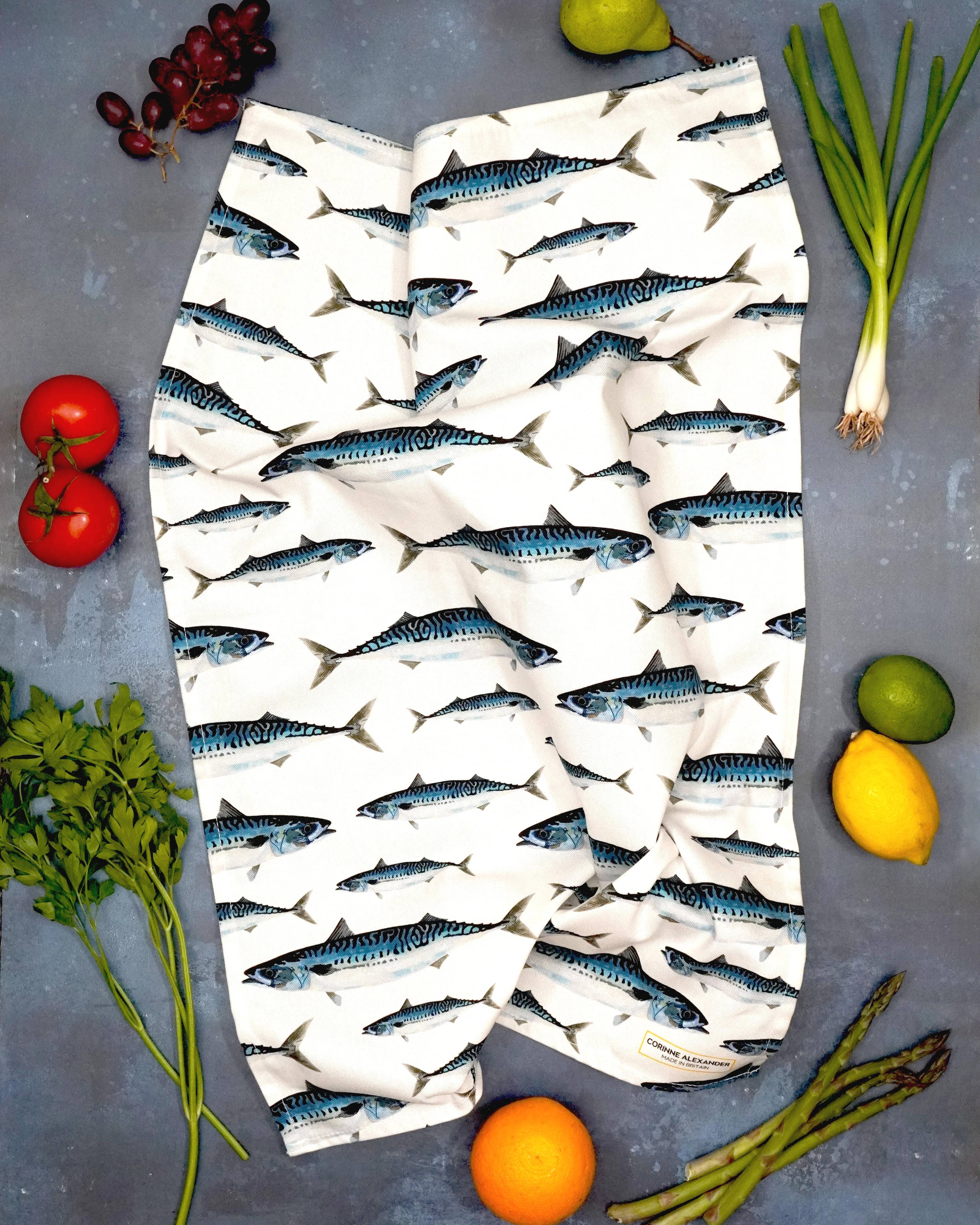 Mackerel Tea Towel 100% Cotton