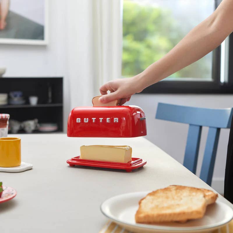 Toasty Ceramic Butter Dish Red
