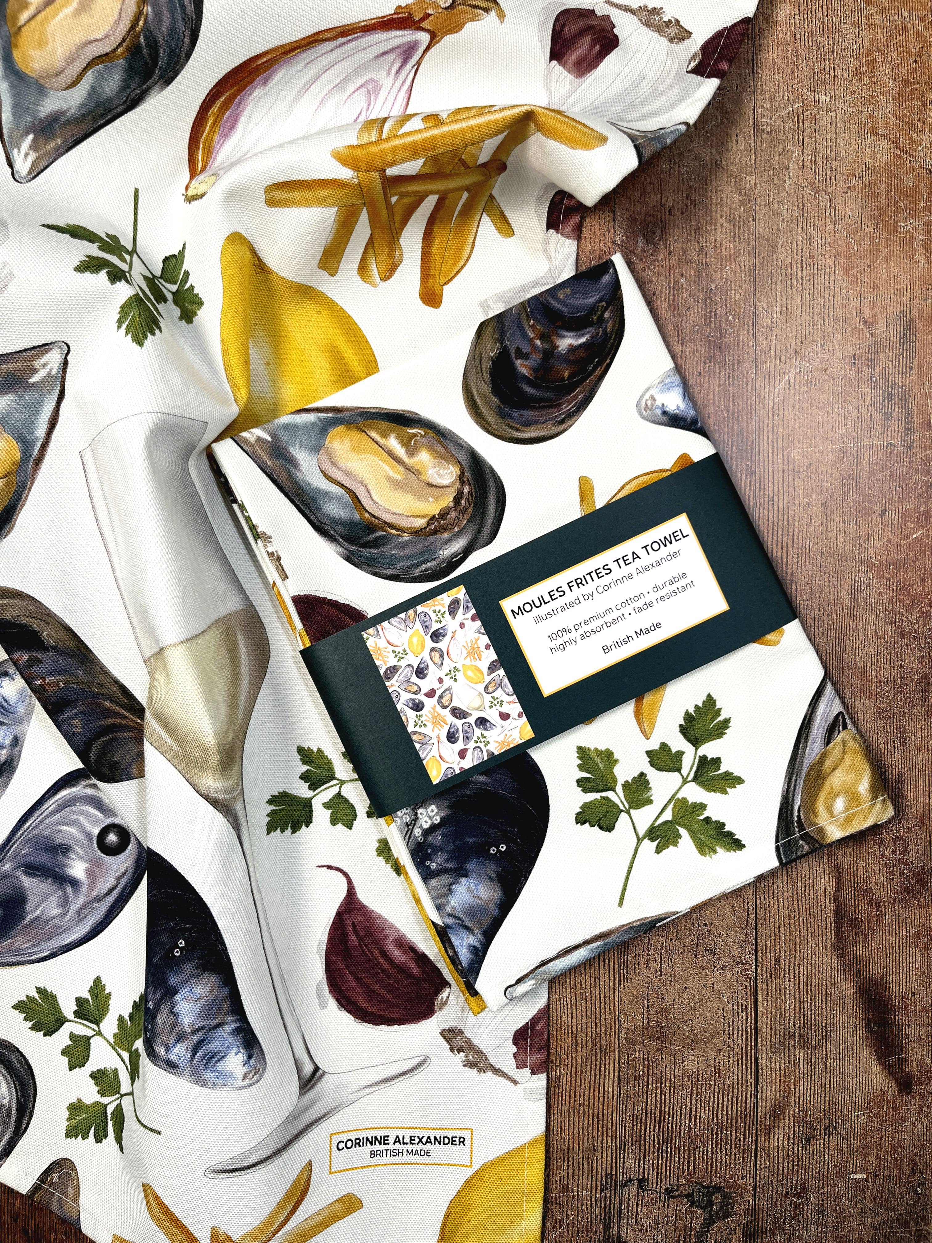Moules Frites Tea Towel 100% Cotton
