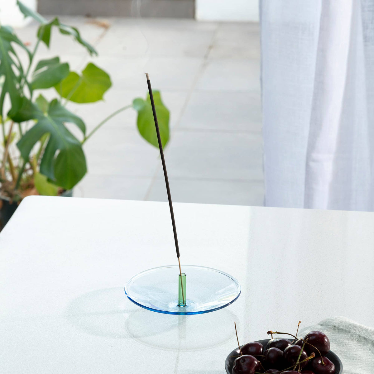 Float Glass Incense Holder: Sky/Fern