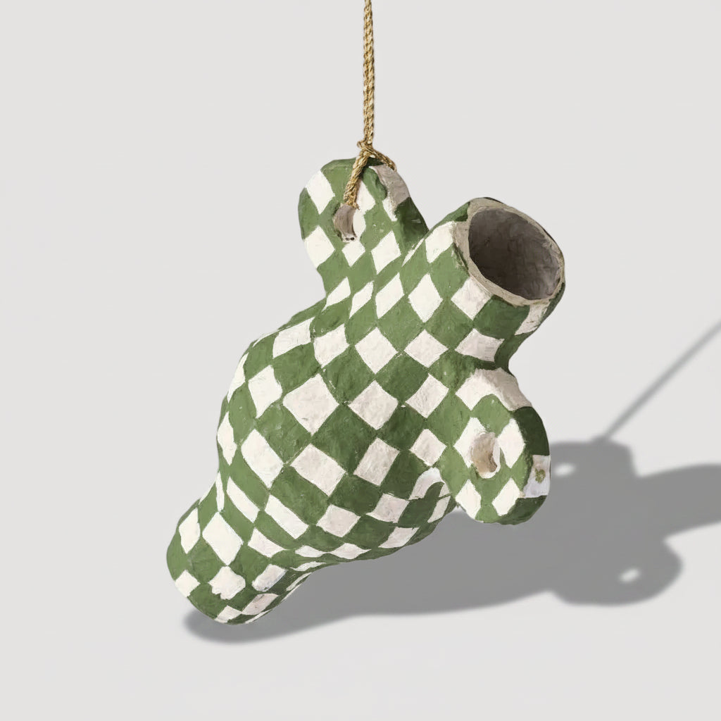 Onsen Check Moss Green Mini Vase Hanging Ornament