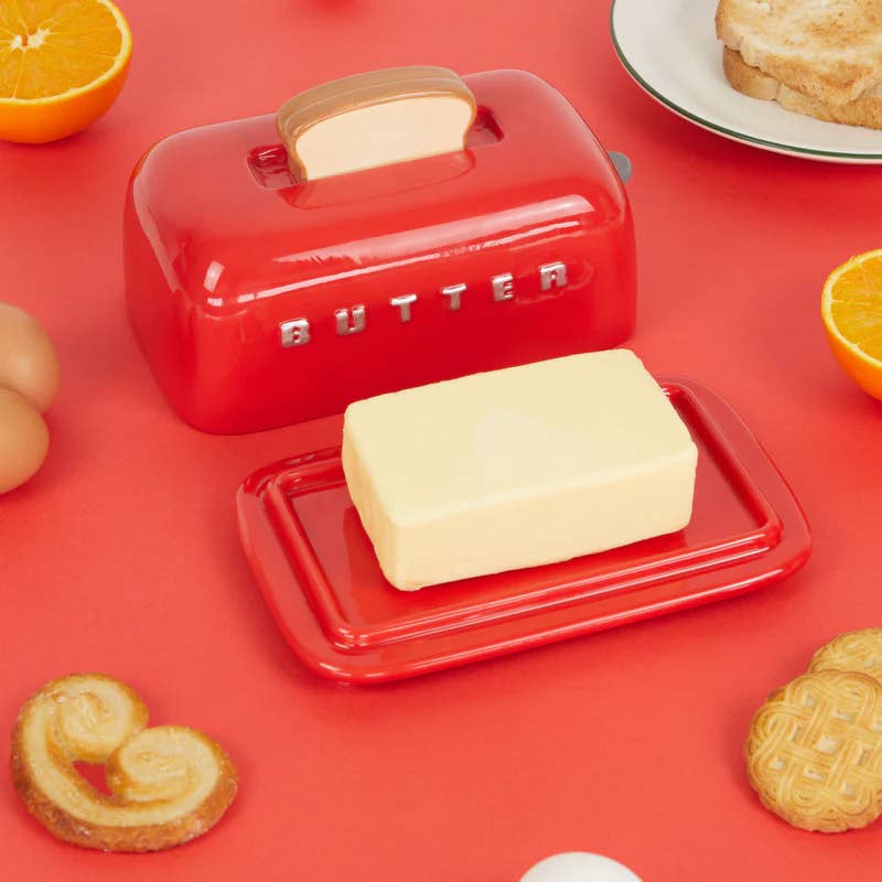 Toasty Ceramic Butter Dish Red