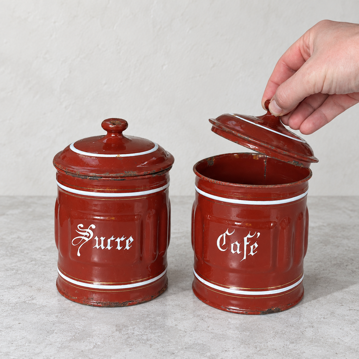 Sucre/Café French Enamel Kitchen Jars