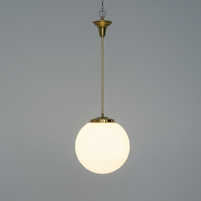 Brass / Opaline Globe Ceiling Pendant