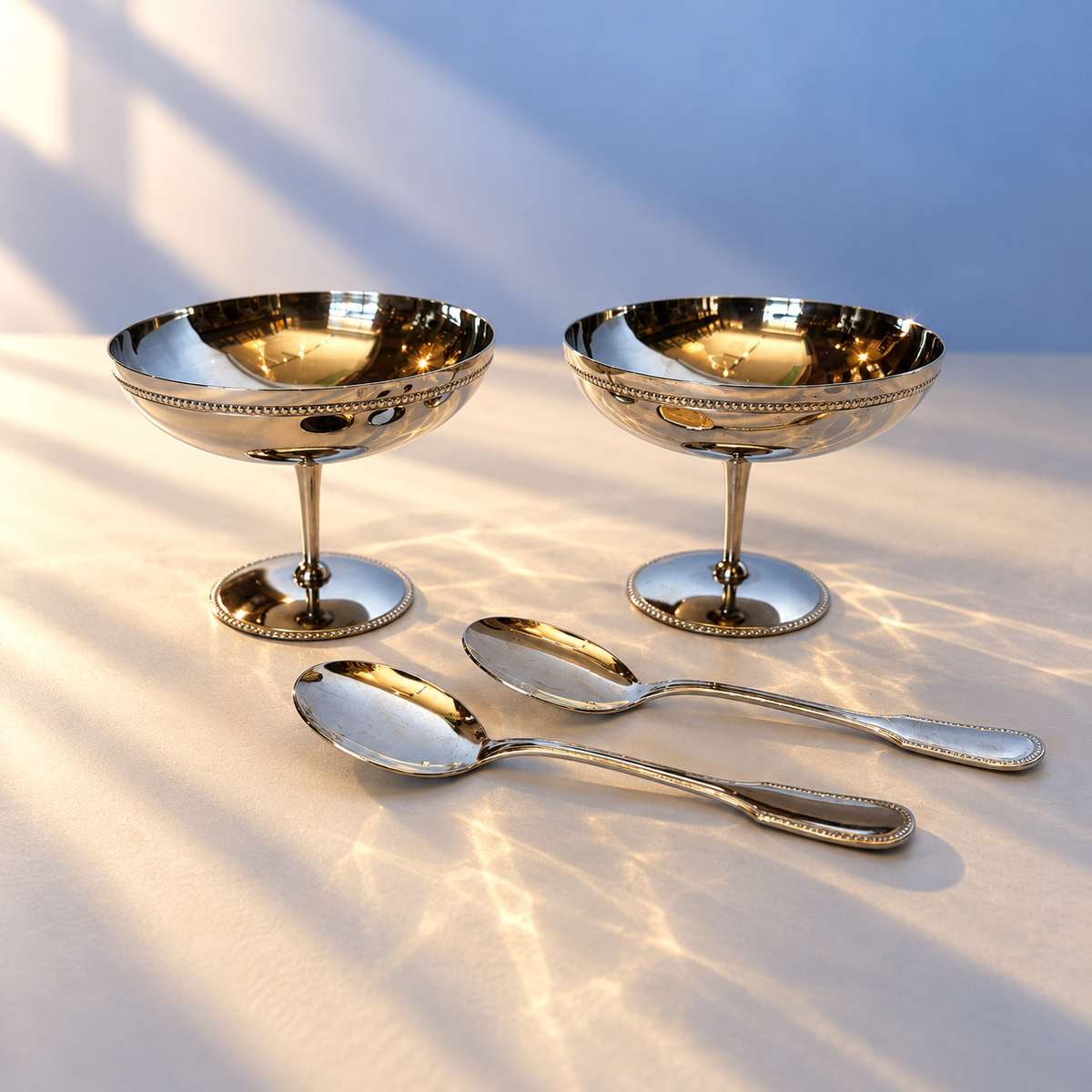 French Chabanne Ice Cream Dishes & Spoons - Set of 2