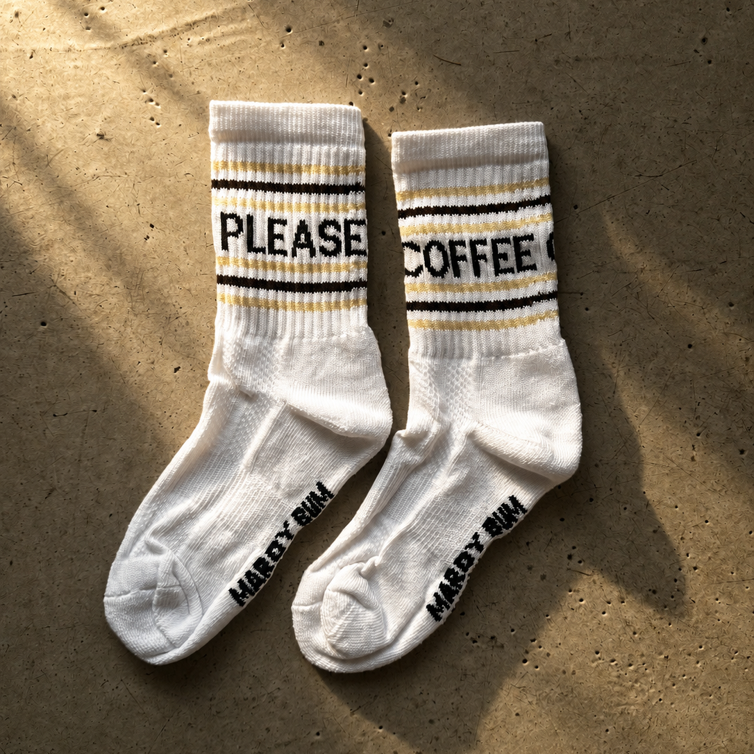 Coffee Please Slogan Sports Socks: Medium (M) / White