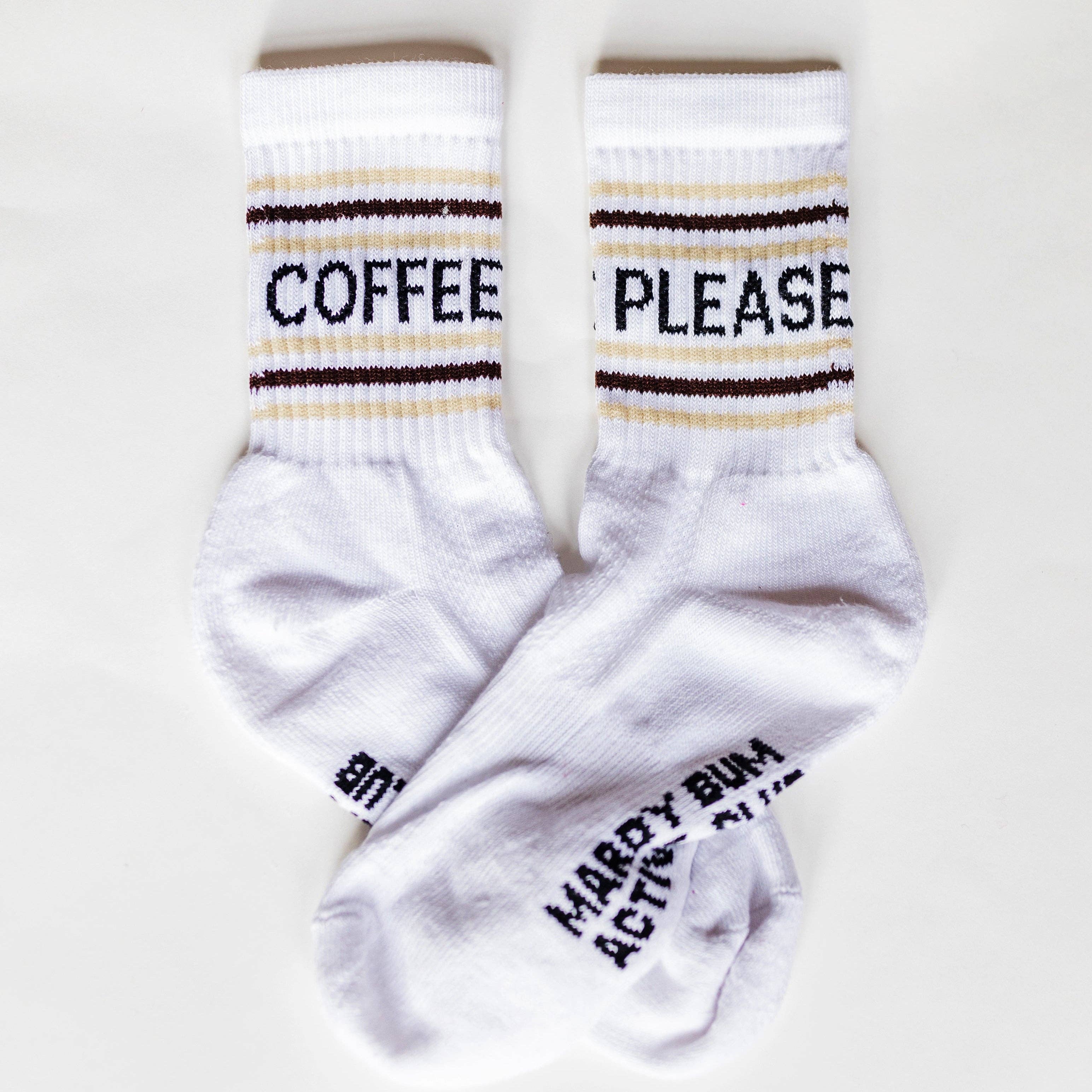 Coffee Please Slogan Sports Socks: Medium (M) / White