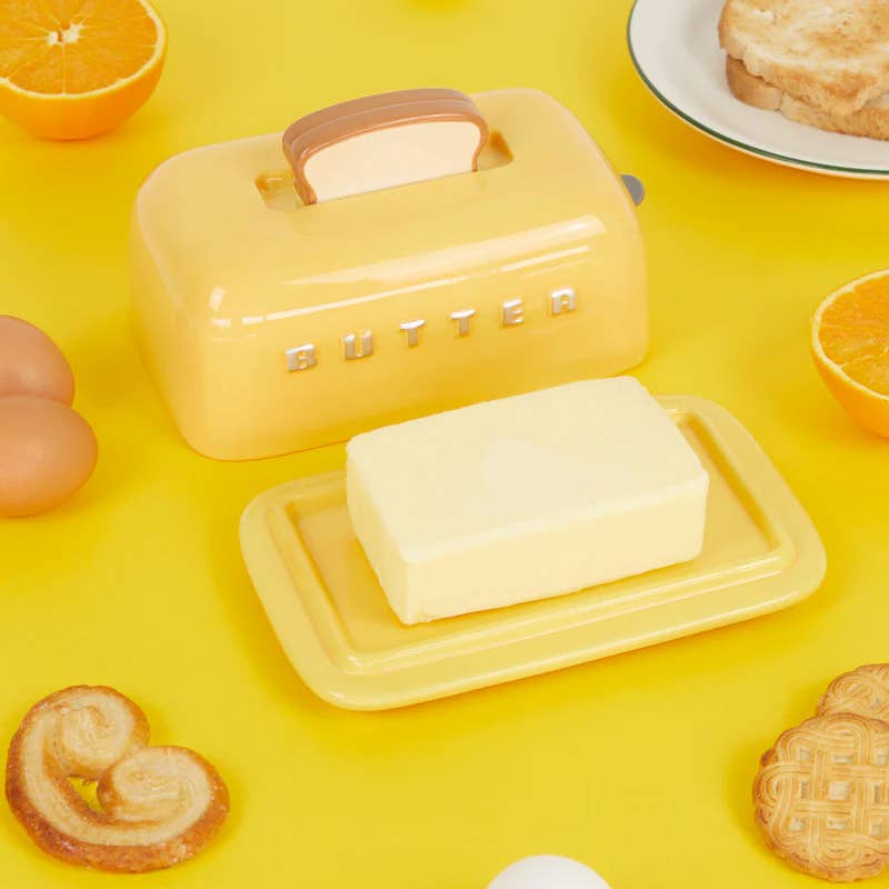 Toasty Ceramic Butter Dish Mustard