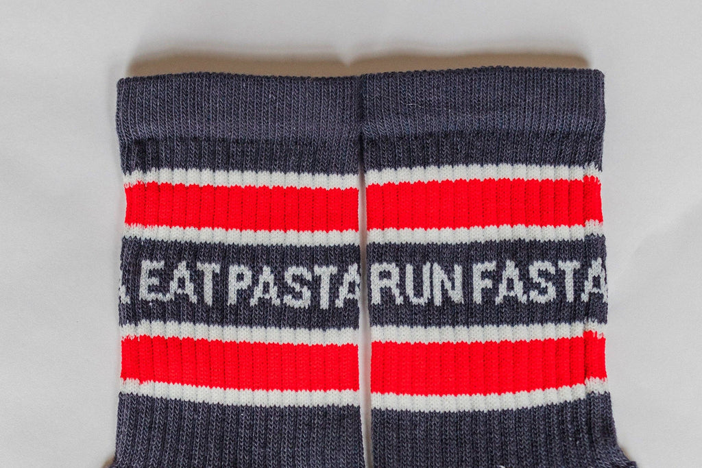 Eat Pasta Run Fasta: Slogan Sports Socks- Cream, Green and Pink: Small / Cream