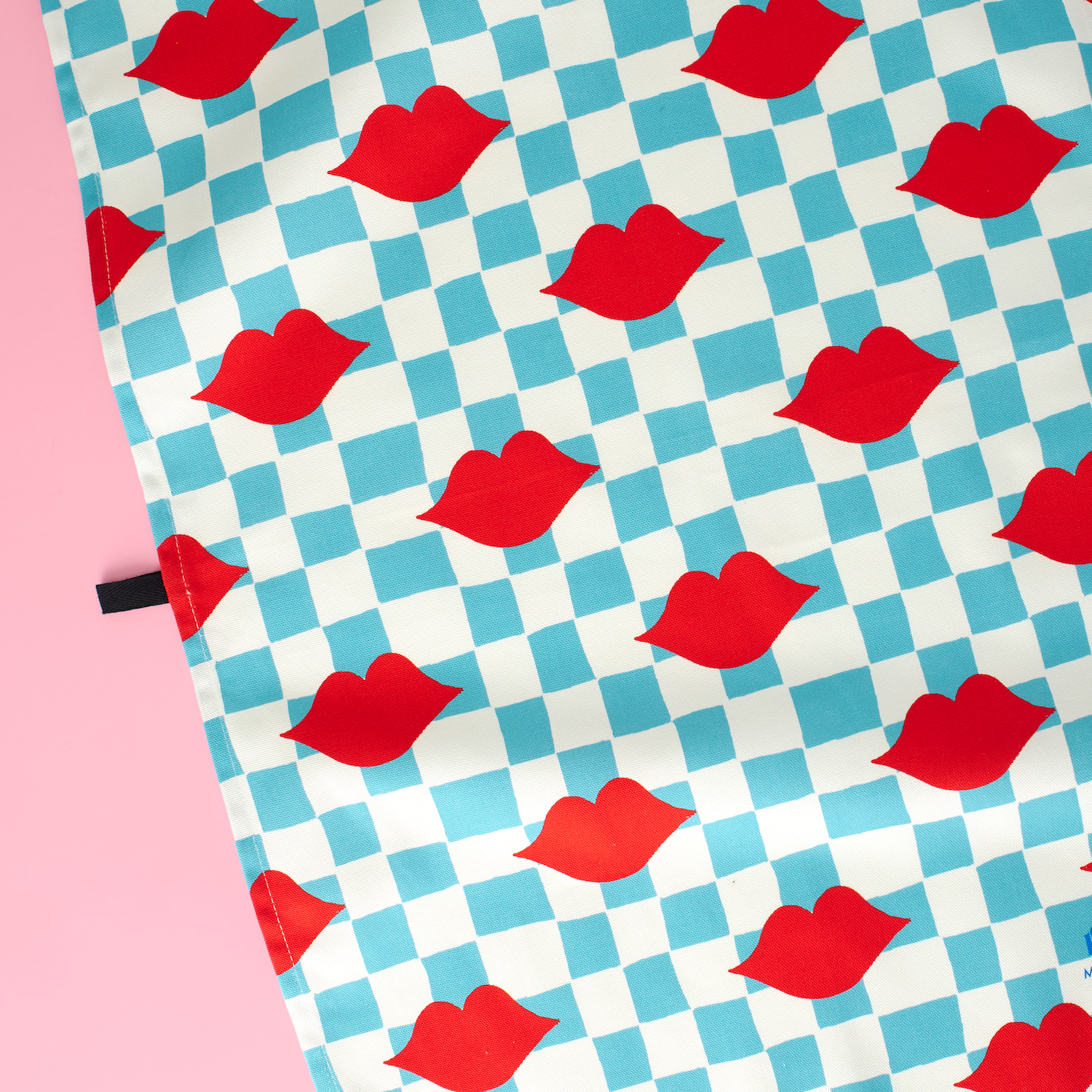 Blue Checkerboard Lips Tea Towel