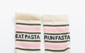 Eat Pasta Run Fasta: Slogan Sports Socks- Cream, Green and Pink: Small / Cream